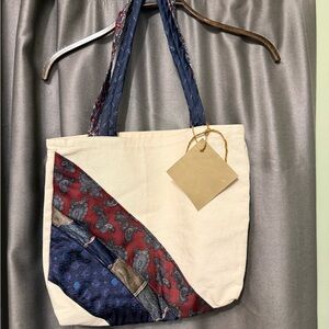 Handmade Cream and Red Tote Bag
